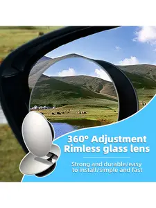 Set of 2 Car Blind Spot Mirrors: 360-Degree Rotating, Frameless Compact Round Mirrors for Reverse Parking Assistance, Car Accessories
