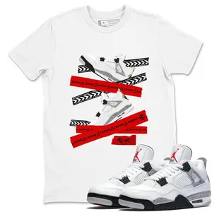 Unisex T-shirt to match Jordan 4 White Cement - Caution Tape. 100% Cotton for Casual Wear. Comfortable Summer Unisex T-Shirt to match Jordan Sneaker. Streetwear Style. urban outfitters