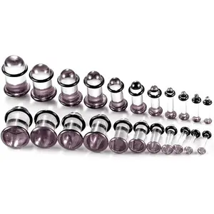 12Pcs/10Pcs/6Pcs Single Flare Glass Stretching kits Short Taper Expander with Rubber O-Rings,1.6-12mm(14G-00G) Full Size Ear Gauges Tunnels Plugs,6 colors Cylindrical Body Piercing