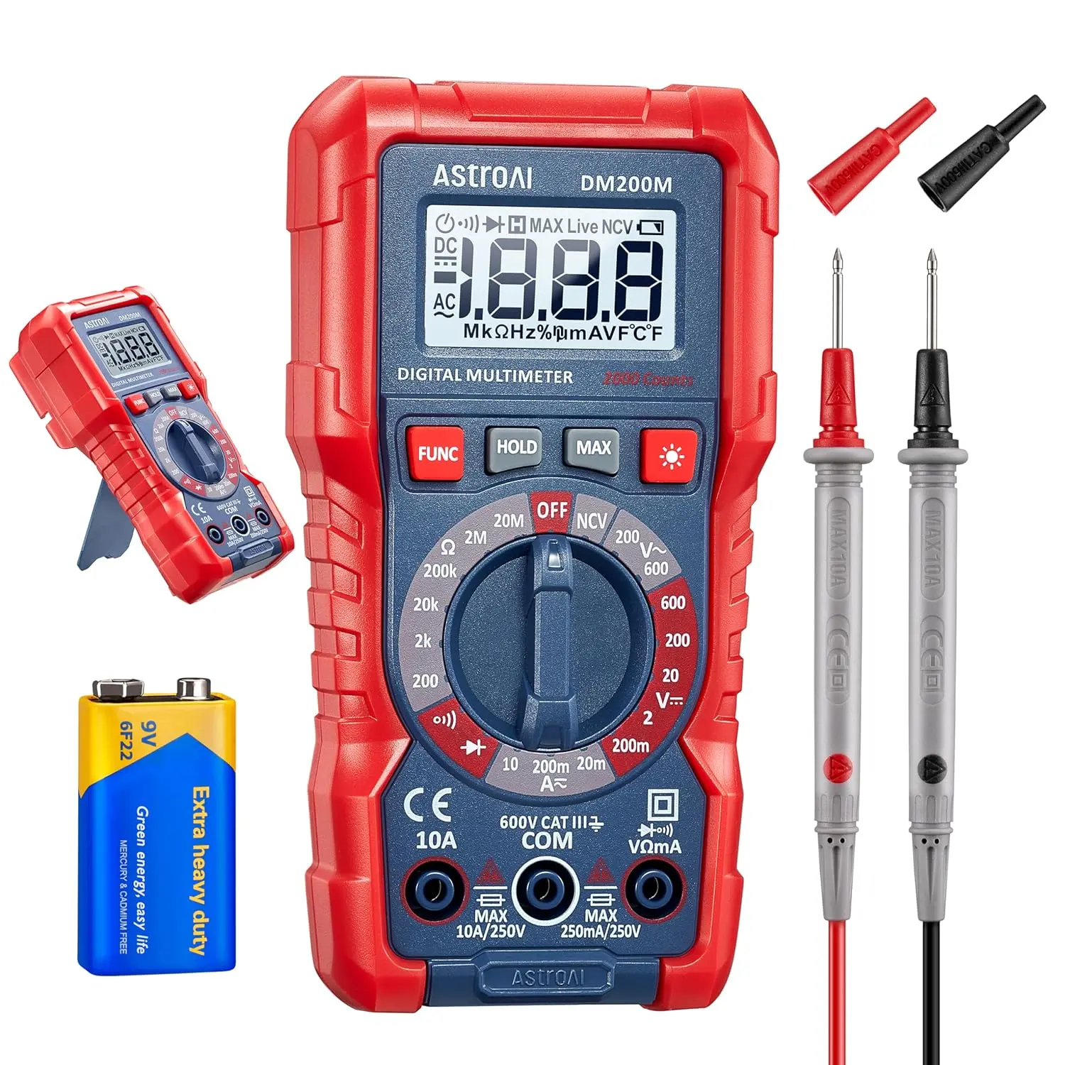Digital Multimeter Voltage Tester, TRMS 2000 Counts Volt Meter; Fast and Accurately Measures AC/DC Voltage & Current, Resistance, Diode, Continuity and NCV (DM200M)