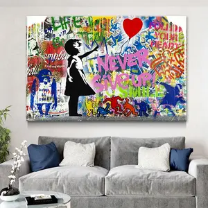 Banksy Graffiti Artwork Balloon Girl Modern Street Pop Art Never Give Up Wall Poster Prints for Room Home Decor
