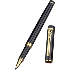 Black Lacquer Rollerball Pen - Stunning Luxury Pen with 24K  Finish, Schmidt Ink Refill,  Roller Ball  Set for Adult (Modern)
