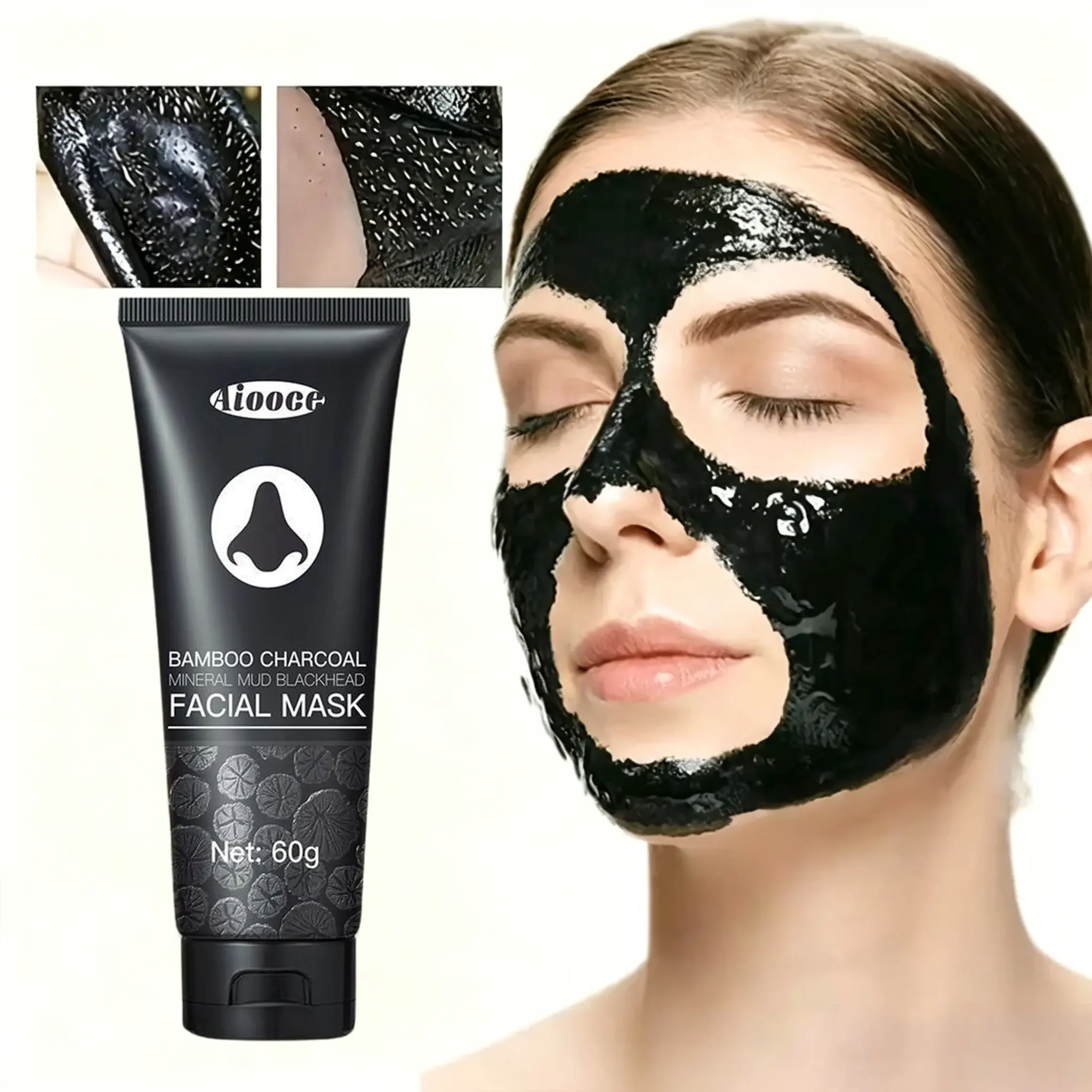 Bamboo Charcoal Facial Mask 60g -Blackhead Clean Pore Cleansing Purifying Exfoliating Super Moisture Peel Skincare for Radiance Hydration - Gentle