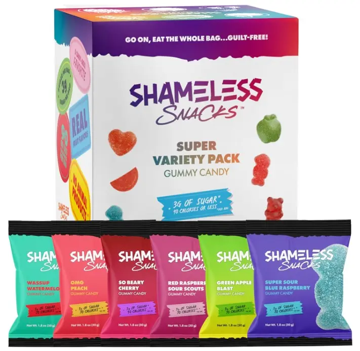 Shameless Snacks - Healthy Low Calorie Snacks, Low Carb Keto Gummies (Gluten Free Candy) - 6 Pack Super Variety Pack