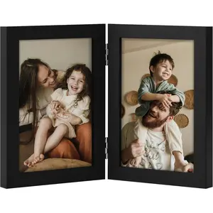 Double 4x6 Picture Frame Vertical, Engineered Wood Bifold Photo Frame with Plexiglass for Tabletop Display, 4x6, Black