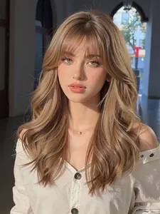 Party Ready Ombre Brown Wig, Mid-Length Wig, 16 inch Synthetic Wavy Wig, Curly Ombre Wig