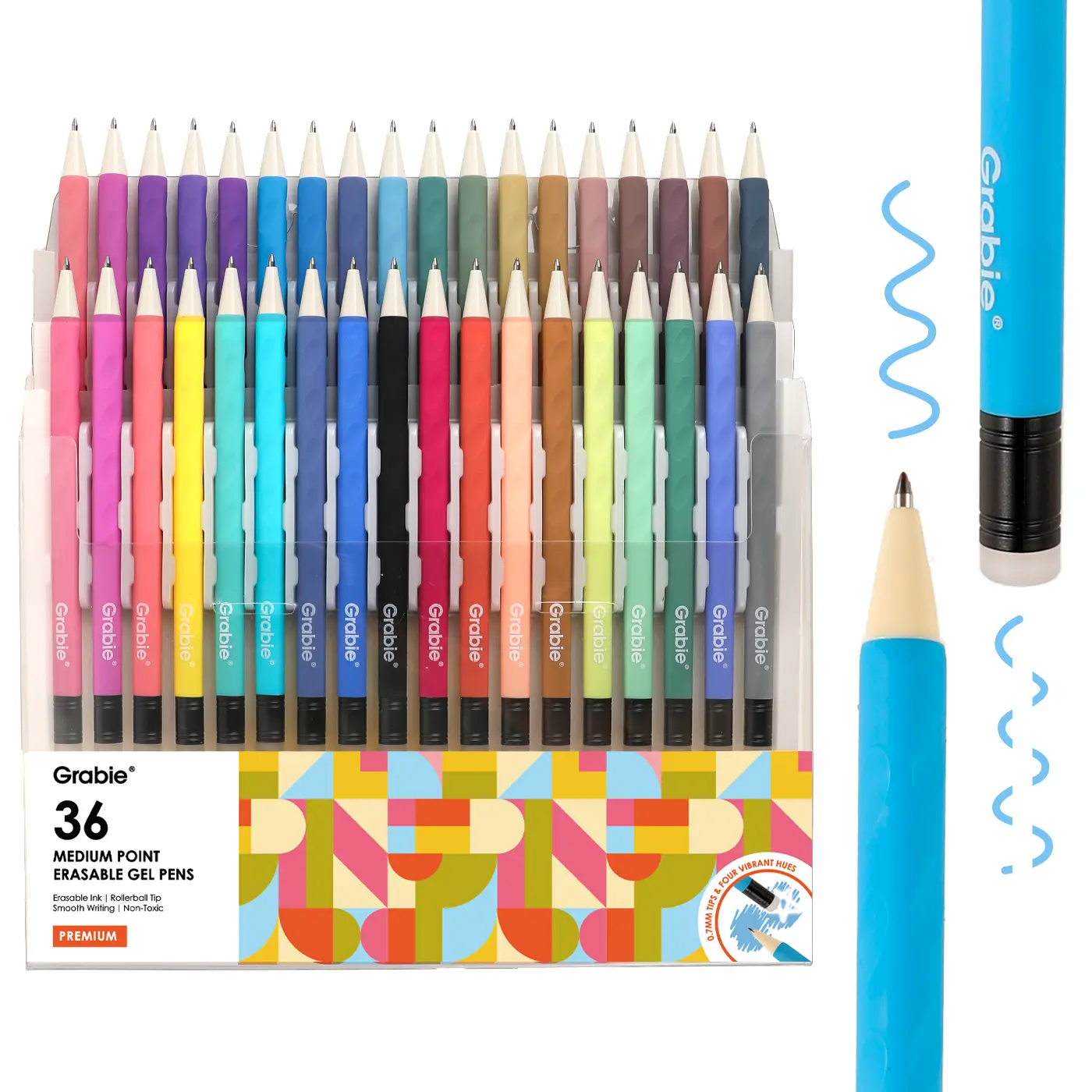 Grabie Erasable Gel Pen Set - 0.6mm Medium Point Office & School Supplies, Integrated Pen Eraser, Doodle & Journaling Tool, Class Reward Gift, Palette Compatible, Color Restorable, Ease of Use