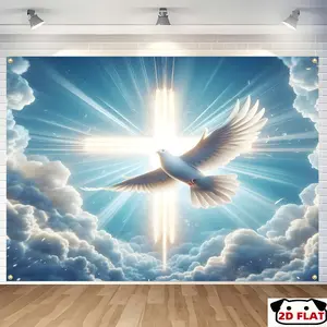 2D Flat Banner 1pc, Party Decorations Banners, Dove Cross Banner - Decoration White Wings, Bright Hope Design, Perfect Weddings, Baptisms, All-Season Celebrations, Decorative Banner, Material, No Assembly Requir