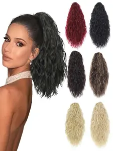 18 Inch Long Loose Wavy Wave Ponytail Extension, Fluffy Claw Clip Synthetic Hair Weave Ponytail Extension, Synthetic Black Brown Curly Hairpiece Wigs for Women, Glueless Kinky Curly, Wavy Curly Ponytails, Synthetic Soft Hairpieces, Mixed Color Hairpiece