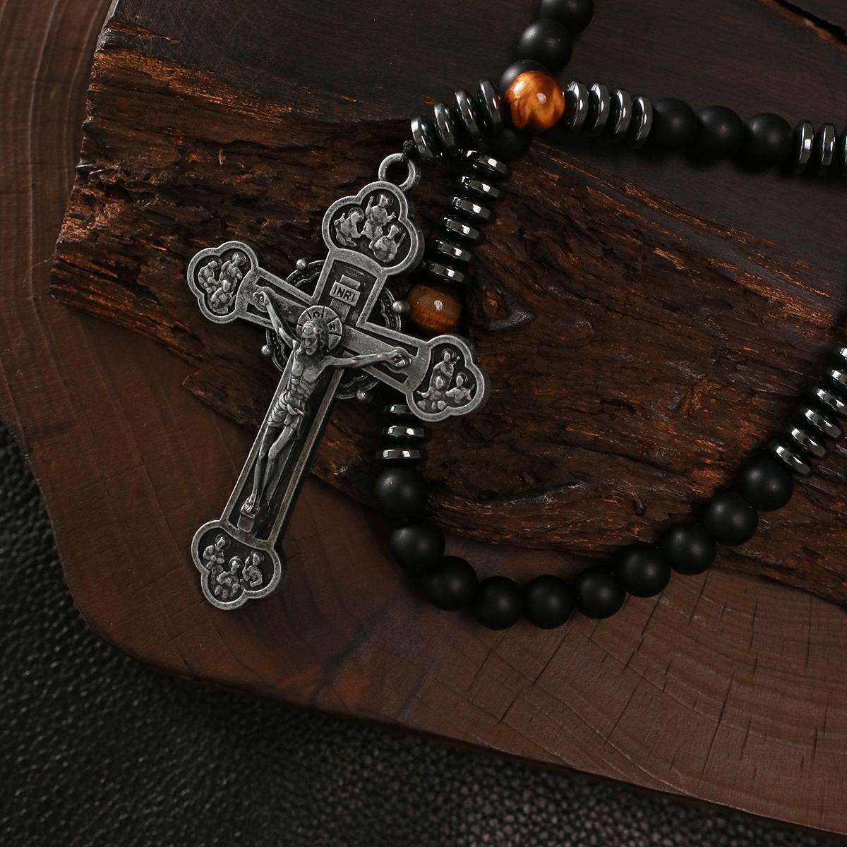 Large Heavy Rosary,rosary beads catholic for men,black rosary Necklace for men and women with medal & cross,black beads with St.Benedict  osarios catolicos Cross Necklace Catholic Gifts