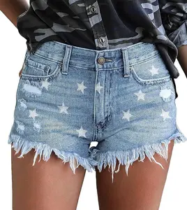 onlypuff Women Denim Shorts Ripped Mid Waisted Jean Shorts with Pockets Pants Bottom
