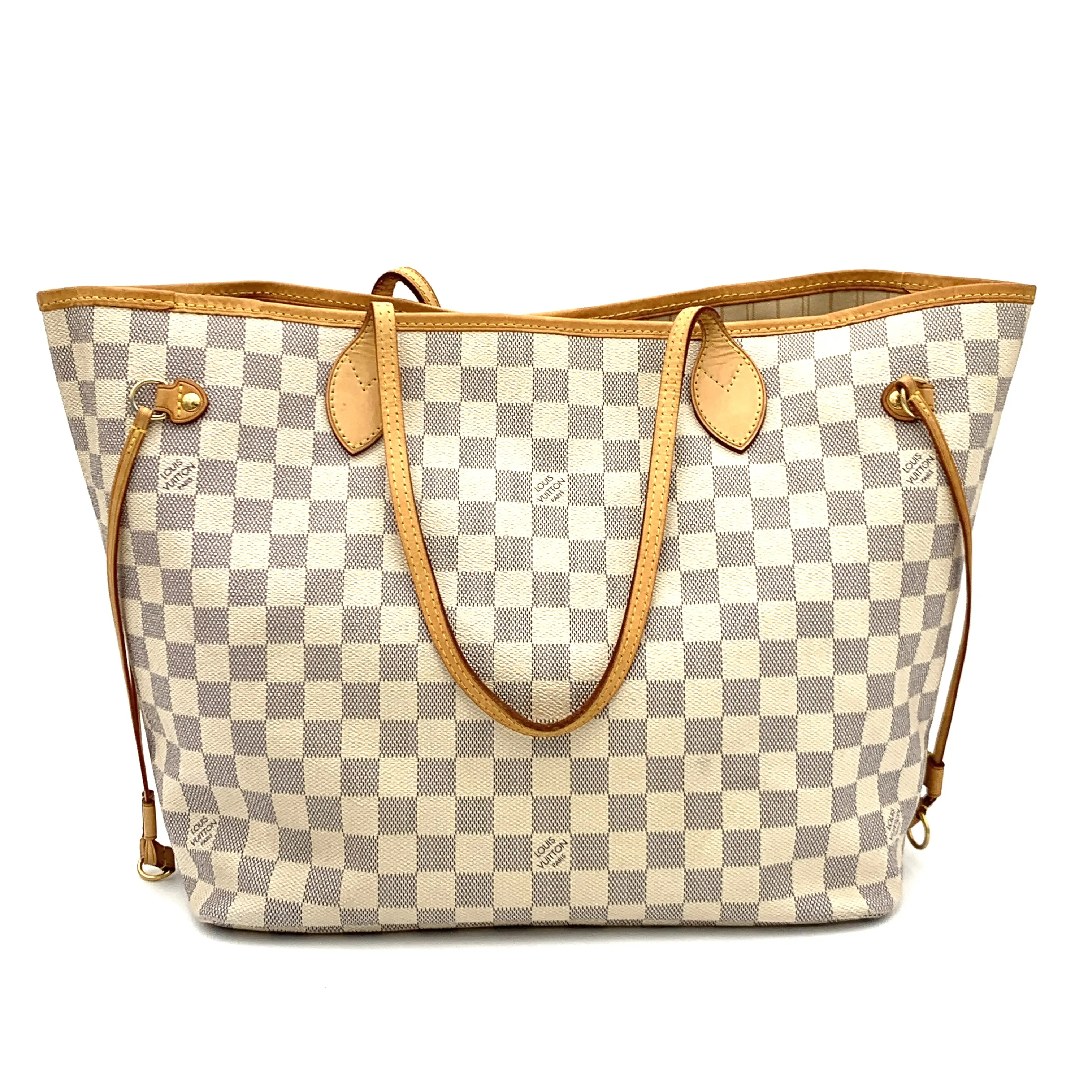 Pre-owned Louis Vuitton Canvas Coated Tote Neverfull Damier Ebene White MM W/N/A #4807