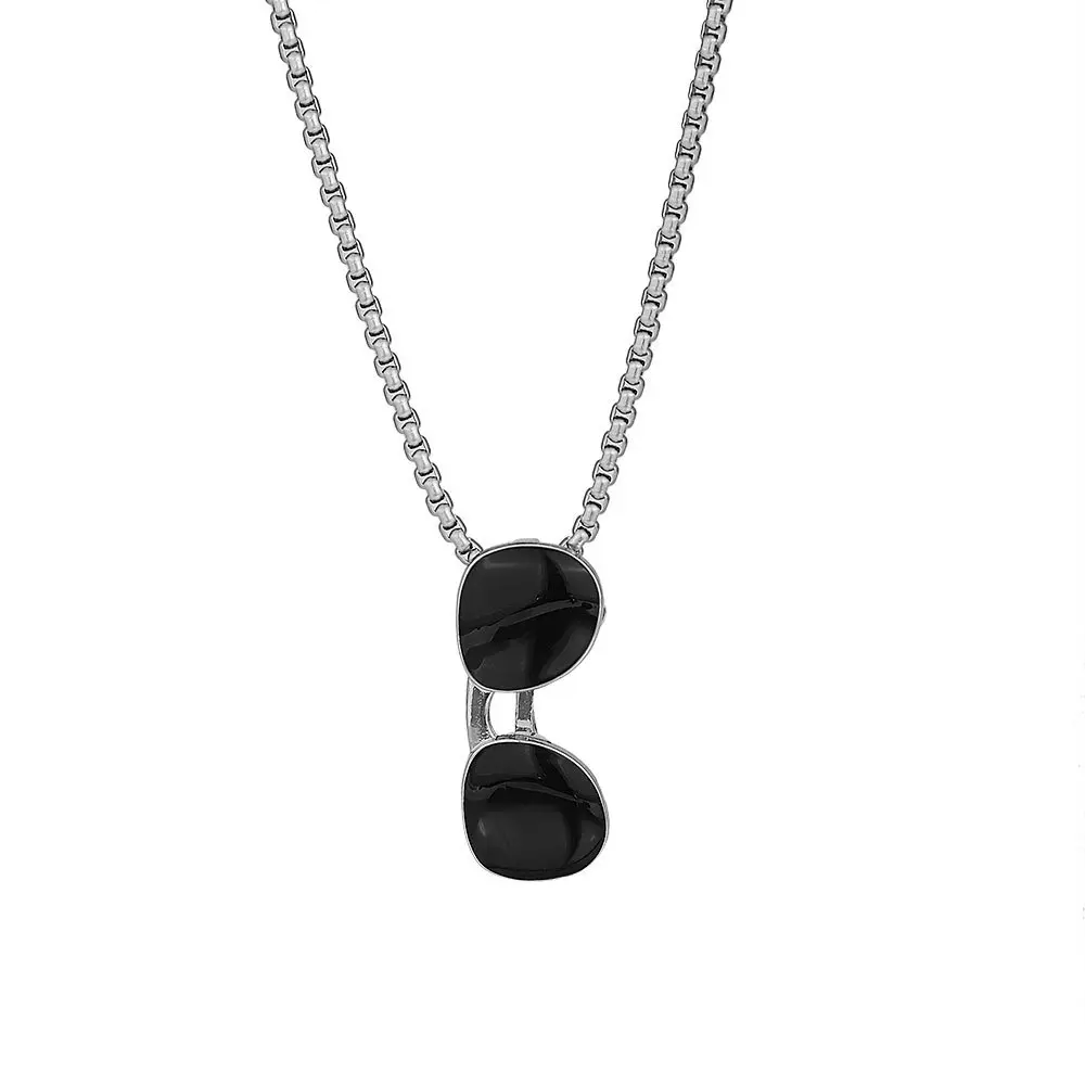 Unisex Retro Vibes Metal-Coated Classic Sunglasses Pendant Necklace, Casual Club-Wear Fashion Accessory with Black Lenses, Classic Sunglasses With Black Lenses, Chain Jewelry Necklaces, Daily Wear, Unisex Names