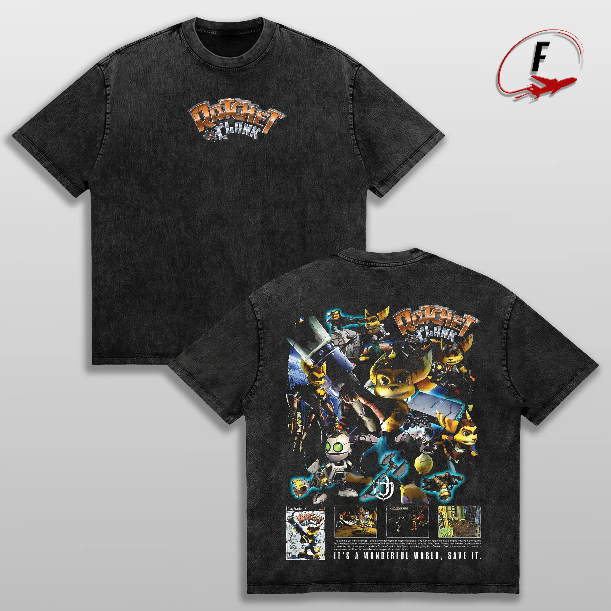 'Ratchet & Clank' T-Shirt 100% Premium Cotton Oversized Tee Fit Pre-Washed Unisex Classic Top American Made