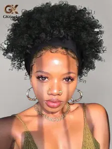 Gktineke Headband Afro Kinky Curly Wig Synthetic Heat Resistant Wig, Women's Curly Short Hair 12 Inch High Density Fashion Wig for Daily Use