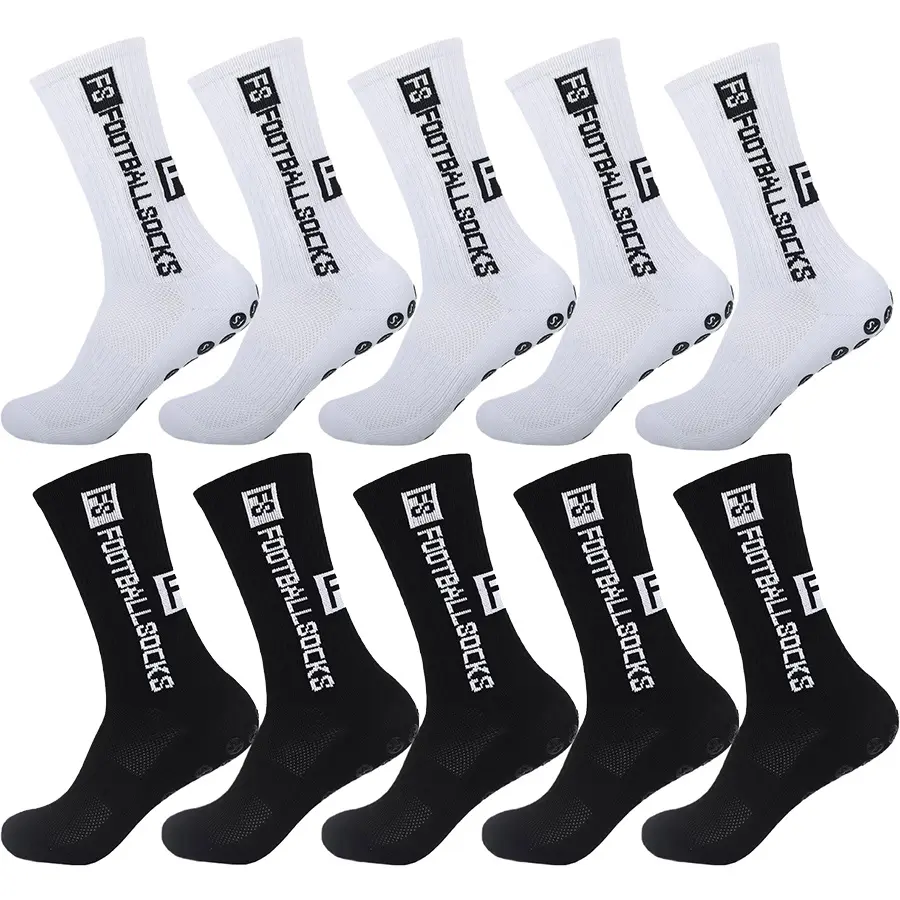 Men's Synthetic Athletic Grip Socks, 5-Pair Plain White Over-the-Calf with Anti-Slip Design, Shock-Absorption & Elasticity for Soccer & Football, Synthetics, Knee High, Football Socks, Polyester Blend, Machine Wash Cold, Adults, Elastic Fit Hugs Calves Du
