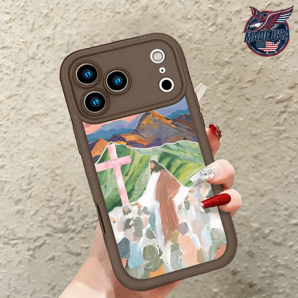 Jesus Christ Cross Religious Christian Oil Painting Smartphone Cover - Slim Fit, Shockproof TPU Casing for iPhone 17,16,15,14 Pro Max,13,12,11,XR,XS Plus,Air - Handheld Cellphone Protection Accessory, Accessories
