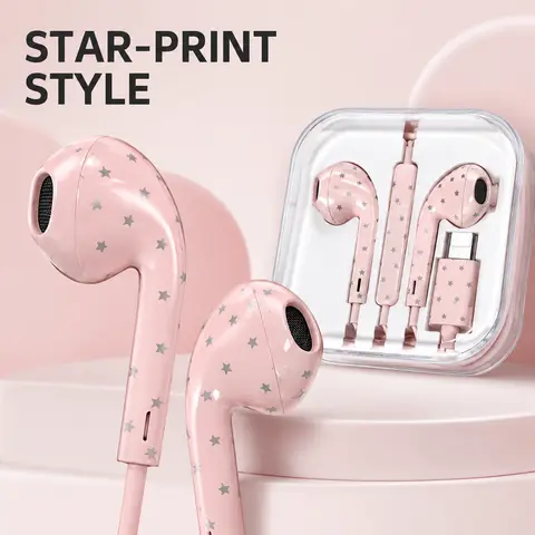 EarPods USB C Wired Earphones - Everyday Earbuds for Smartphones, Mobile Wired Earphones with Type-C Plug, Tangle-Free Braided Cable, Mic, Volume Control, Built-In DAC Chip for Rich Sound, Phone Accessories-MM