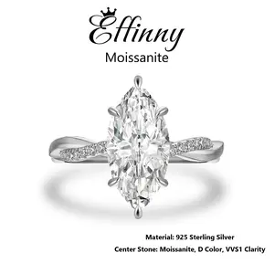 Effinny Synthetic Lab Created Moissanite 3.0Carat D Color VVS1 Marquise Excellent Cut 14K Gold Plated Engagement Ring, 925 Sterling Silver Fashion Promise Jewelry Twisted Band for Women, Travel- friendly, Marquise Cut, Layered Look