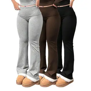 3pcs/Set Large Size Women's Casual High Yoga Pants Set   Elastic Waist Gym Workout Flare Leggings