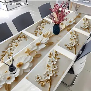 2D flat printing, 1 piece/2 pieces/4 pieces/6 pieces/8 pieces/5 pieces set/7 pieces table flag placemat set, elegant gold flower and vine pattern design, suitable for holiday party decoration, seasonal table decoration, and daily table decoration