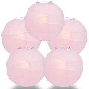 5-Pack 20 Inch Pink Free-Style Ribbing Round Paper Lantern