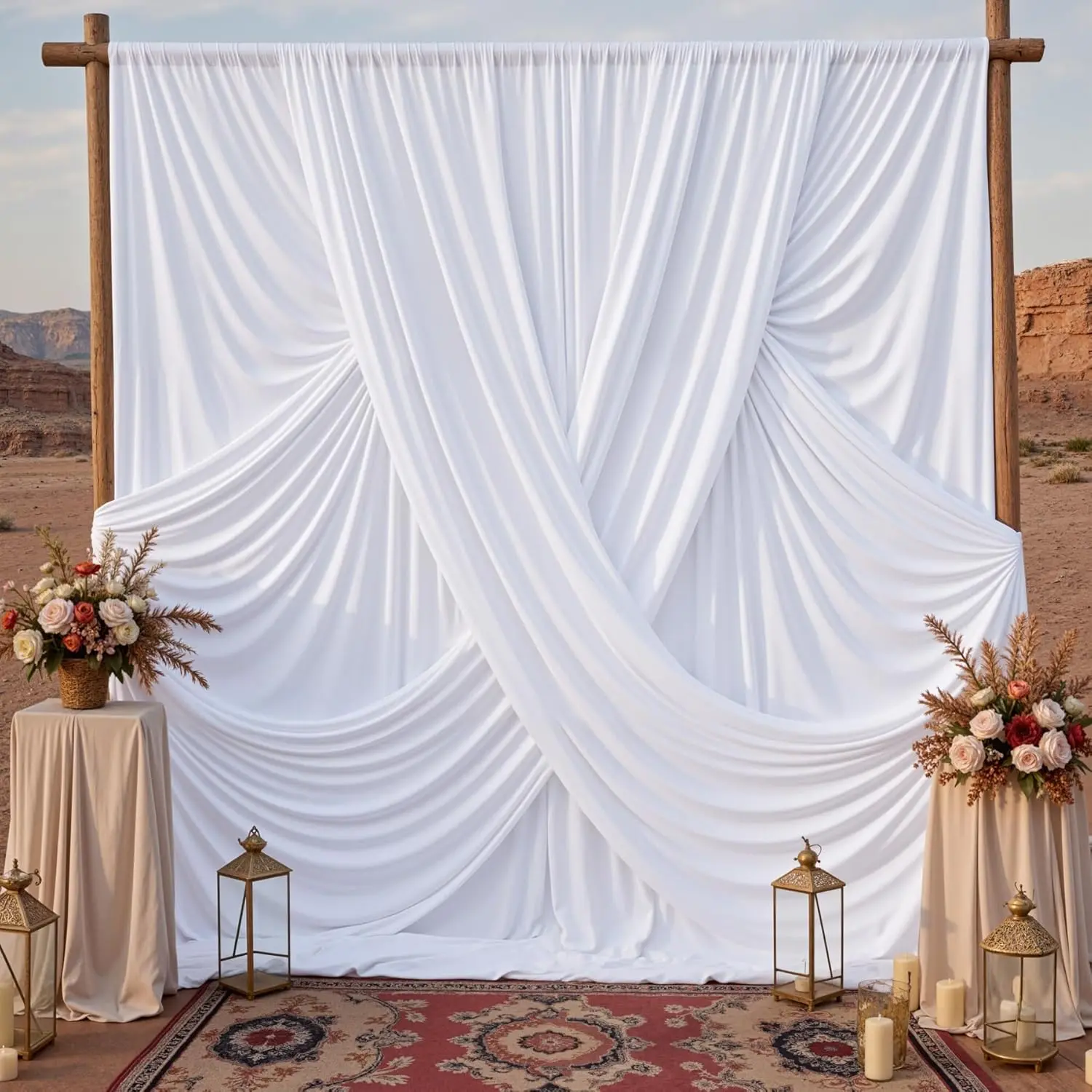 Blush Pink 4-Panel Polyester Backdrop Curtains - Stitched, Hemmed, Wrinkle-Free Backdrop Fabric, Soft Drapes for Business Events, Wedding, Home Decor