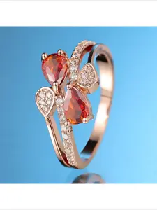 Hot Selling Light Luxury Rose Gold Red Zircon Butterfly Ring For Women Niche Design Diamond Inlaid Elegant Versatile Premium Sense Fashion Female Ring