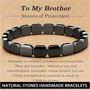 Men's Natural Hematite Stretch Rope Bead Bracelet - Functional Daily Wear Men's Accessories, T-Levels Support, Mental Clarity & Focus, Ideal Christmas Birthday Gift