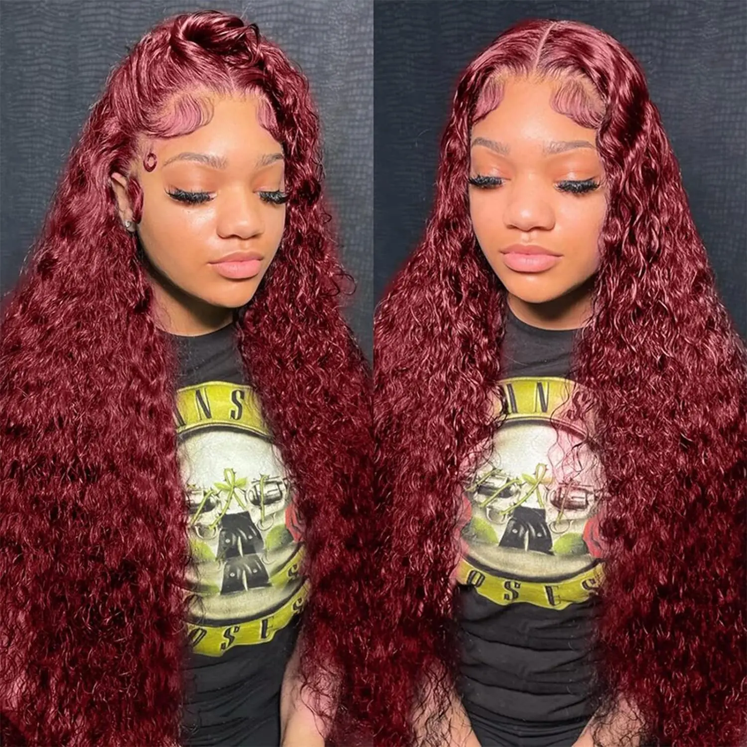 Bling Hair 99J Burgundy 13x6 Lace Wig Deep Wave 13x6 13x4 Lace Frontal Wig Human Hair Wigs Kinky Curly For Women Pre Plucked Red Curly Hair #DealsForYouDays