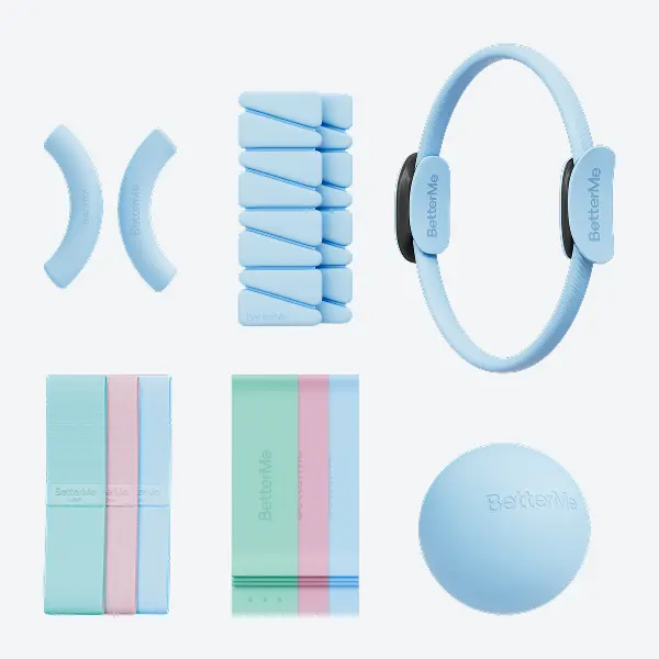 BetterMe Serenity Blue Women's Home Gym Functional Set - Ring, Dumbbells, Resistance Band Workout Equipment & Ball for Home Gym Use