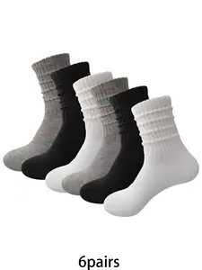 Women's Solid Color Crew Socks, Casual Comfy Breathable Socks for Daily Wear, Women's Socks for All Seasons