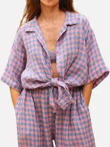 VANESSA LINEN GINGHAM SHIRT IN LAVENDER