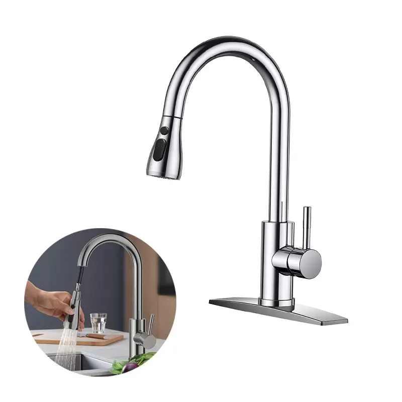 Forious Kitchen Faucets, Brushed Nickel with Pull Down Sprayer, High Arc Single Handle, Stainless Steel, 1 or 3 Hole, Farmhouse Camper RV Bar