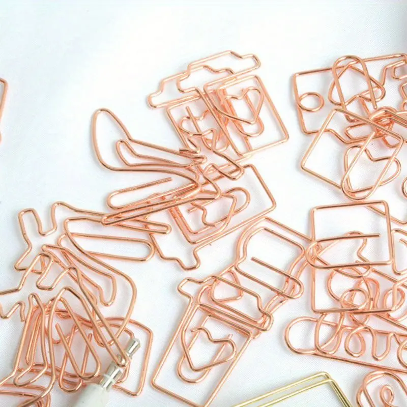 20pcs/set Shaped paper clip Rose Gold Paper Clips - Metal Bookmark for Books, Envelope Shape Planner Clip for Scrapbooking & Office Supplies Paperclip Stationery