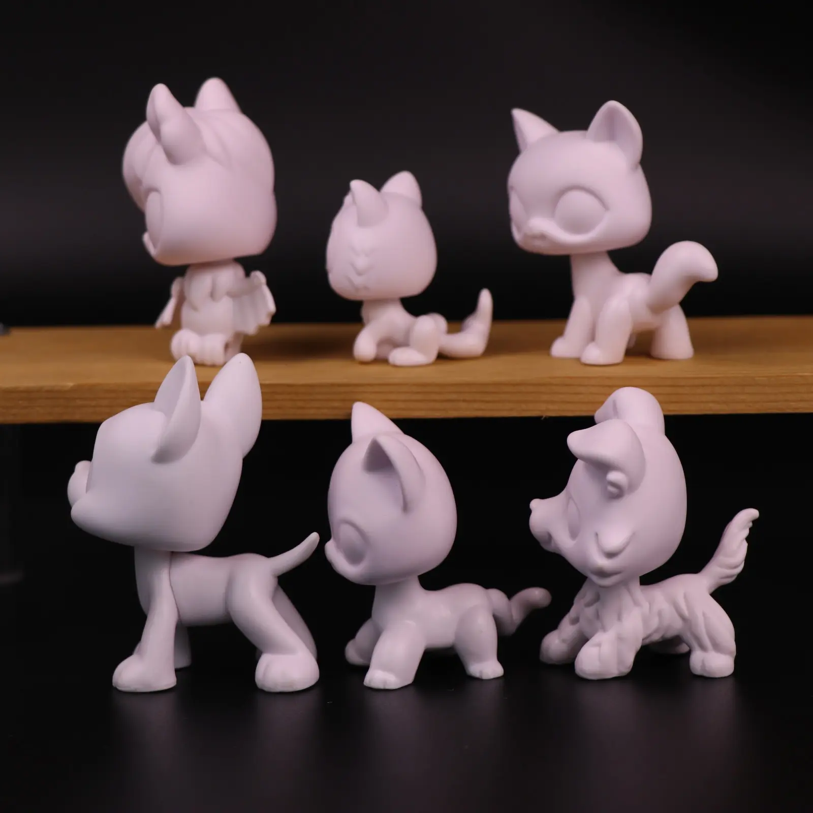 6 Pack Smooth Unpainted Mini Animal Figurines - Blank Plastic Cat Kittens & Dog Statues, Shiny DIY Craft Molds for Kids Art, Room Decoration, Hobby Gift (Paint Your Own Custom Hand-Painted Desktop Decor)