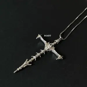 Original niche design skeleton cross pendant girl sweet cool babe lock necklace dark wind jewelry