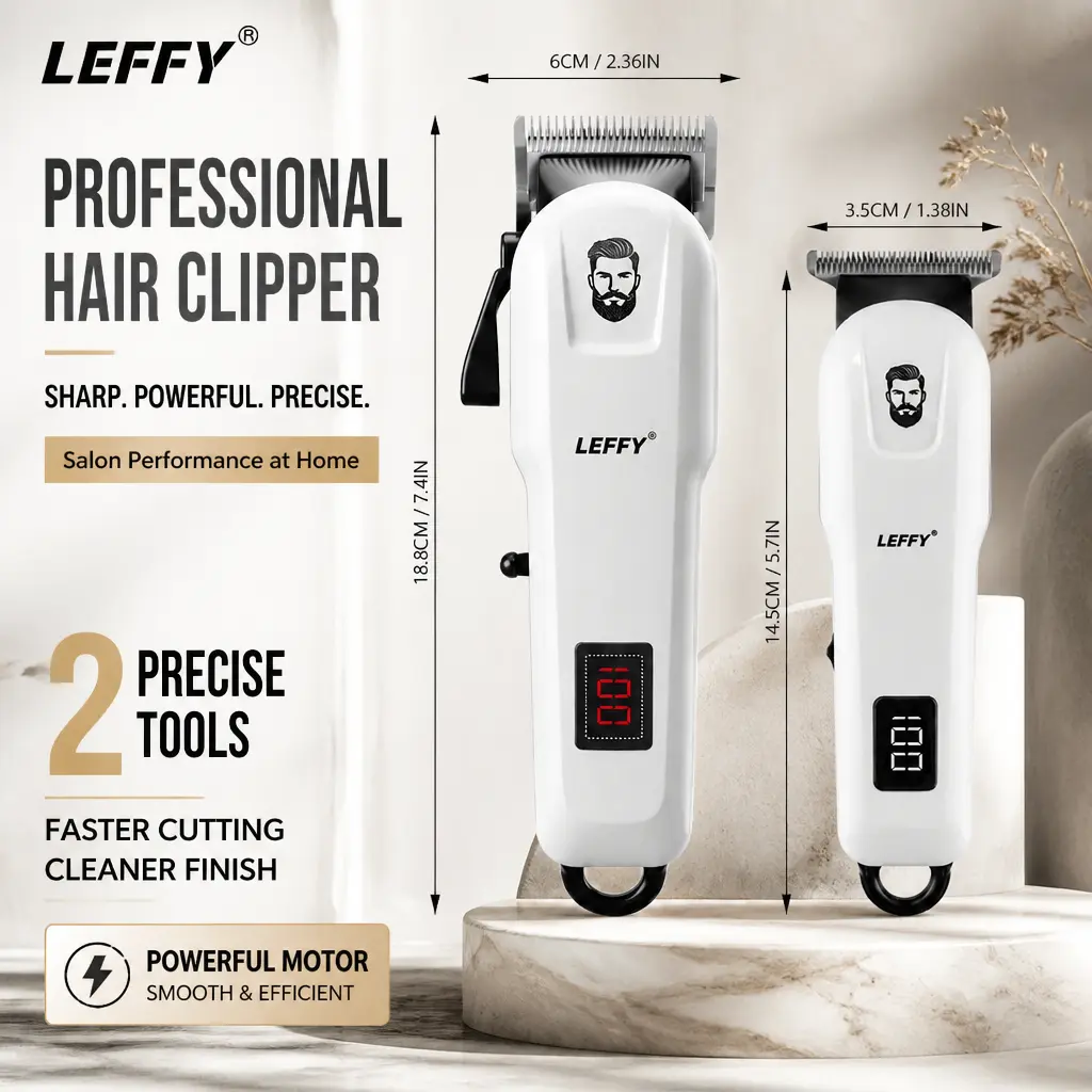 LEFFY men's professional hair clipper and trimmer set, wireless hair clipper USB charging beauty set, equipped with 2000mAh lithium battery, hair clipper and detail trimming tools， #Global Picks  Cordless USB Rechargeable Hair Clipper Kit
