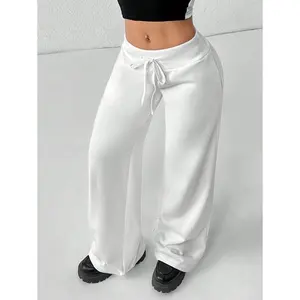 Women's Plain Knitted Low-Rise Wide-Leg Sweatpants for Petite Sizes Comfortable and Casual