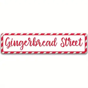 Vintage Gingerbread Street Aluminum Sign Rustic Red And White Striped Wall Decor For Home Bar Or Pub 4x16 Inches Festive Holiday Decoration Candy Cane Design Classic Craftsmanship