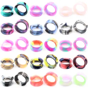 2pcs Multi-color Hollow Silicone Flexible Flared Flesh Ear Plugs Tunnel Expandar Stretcher Gauge Earrings Piercing Body Jewelry