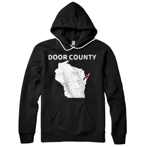 Personalized Retro Vintage Door County Wisconsin WI Map Love Heart Print Pullover Hoodie