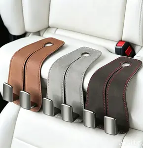 Faux Suede Car Seat Headrest Hooks, Double Hook Car Backseat Organizer, Universal Hanger for Purse Grocery Bags, Heavy Duty Car Interior Accessories