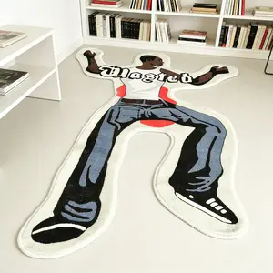 Bizarre character design, irregular carpet, Decorative area rug, multi-color contrasting velvet floor mat, bedroom bedside anti slip and wear-resistant foot mat, personalized space decoration mat, suitable for Instagram style/street trend home decoratio