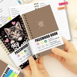 A6 Spiral Password Journal, Cute Cat/fingerprint Cover, Account Password Manager, Portable Password Book, Website Email Login Info Record, Spiral Notebook, Stationery