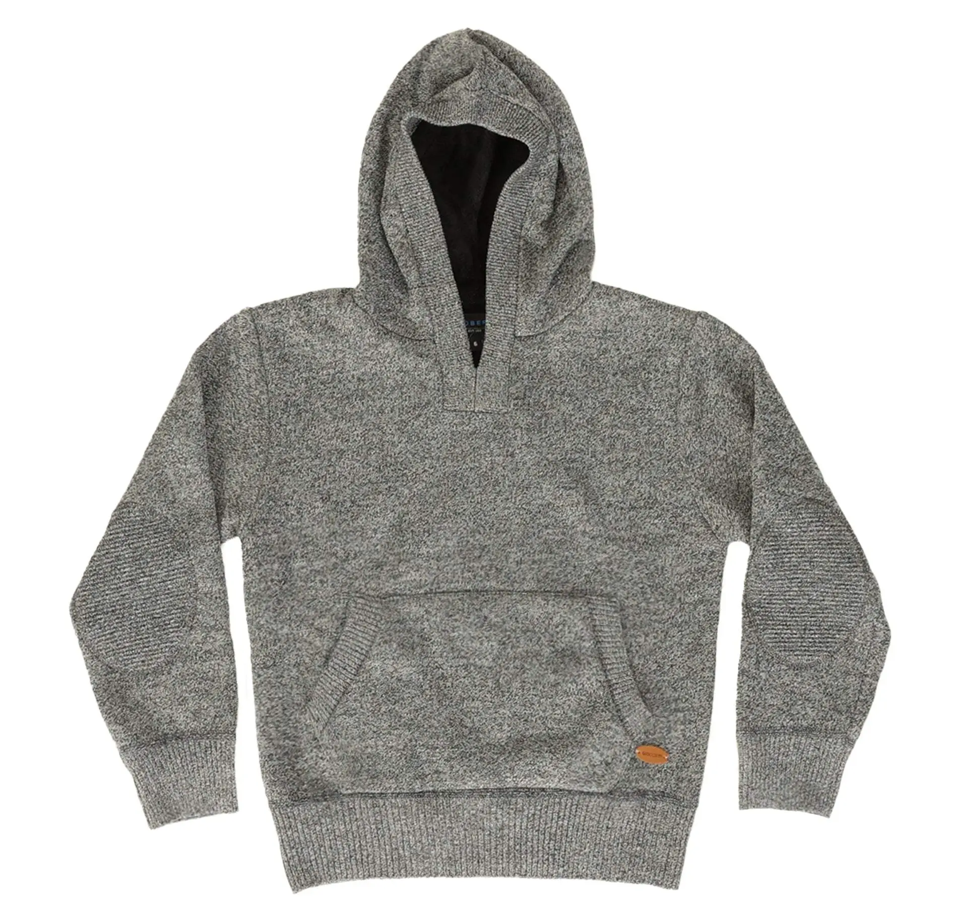 Boys Knitted Pullover Hoodie Sweater With Sherpa Underlining- Charcoal