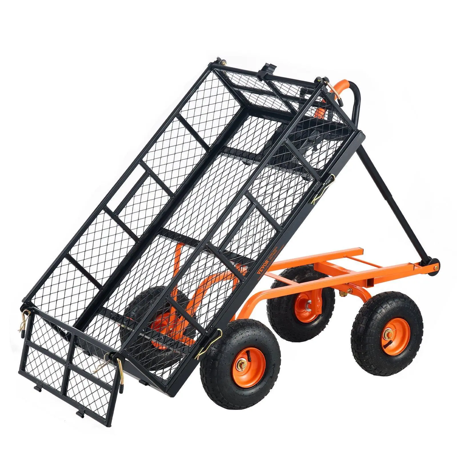 【SummerFinds】VEVOR Steel Garden Cart - Heavy Duty Metal Frame, Easy-to-Assemble, 2-in-1 Convertible Handle, 880 lbs Max Load, 10 in Rubber Tires, 3.2 cu.ft Capacity, Pad-Included Outdoor Utility Wagon for Garden, Warehouses, Heavy Duty Wagon