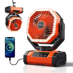 Doublepow 20000mAh Rechargeable Camping Fan with LED Light, Portable Multi-functional Fan with 270° Rotating Hook, Oscillating Emergency Camping Fan Cordless Rotatable Battery Powered Lightweight