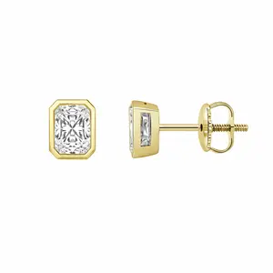 1.06ct 14K Yellow Gold Radiant Diamond Bezel Solitaire Screw Back Earrings