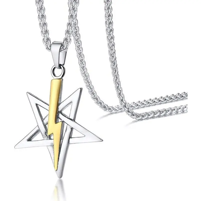 08.Inverted Pentagram with Lightning-Silver tone